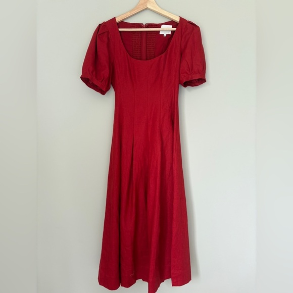 NEW Reformation Coucou Midi Linen Dress Sundried Tomato Red | US 2 UK 6 - Picture 8 of 16